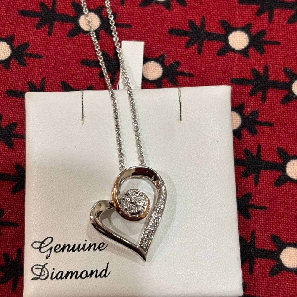 Silver Heart Shaped Necklace with Diamond Accent